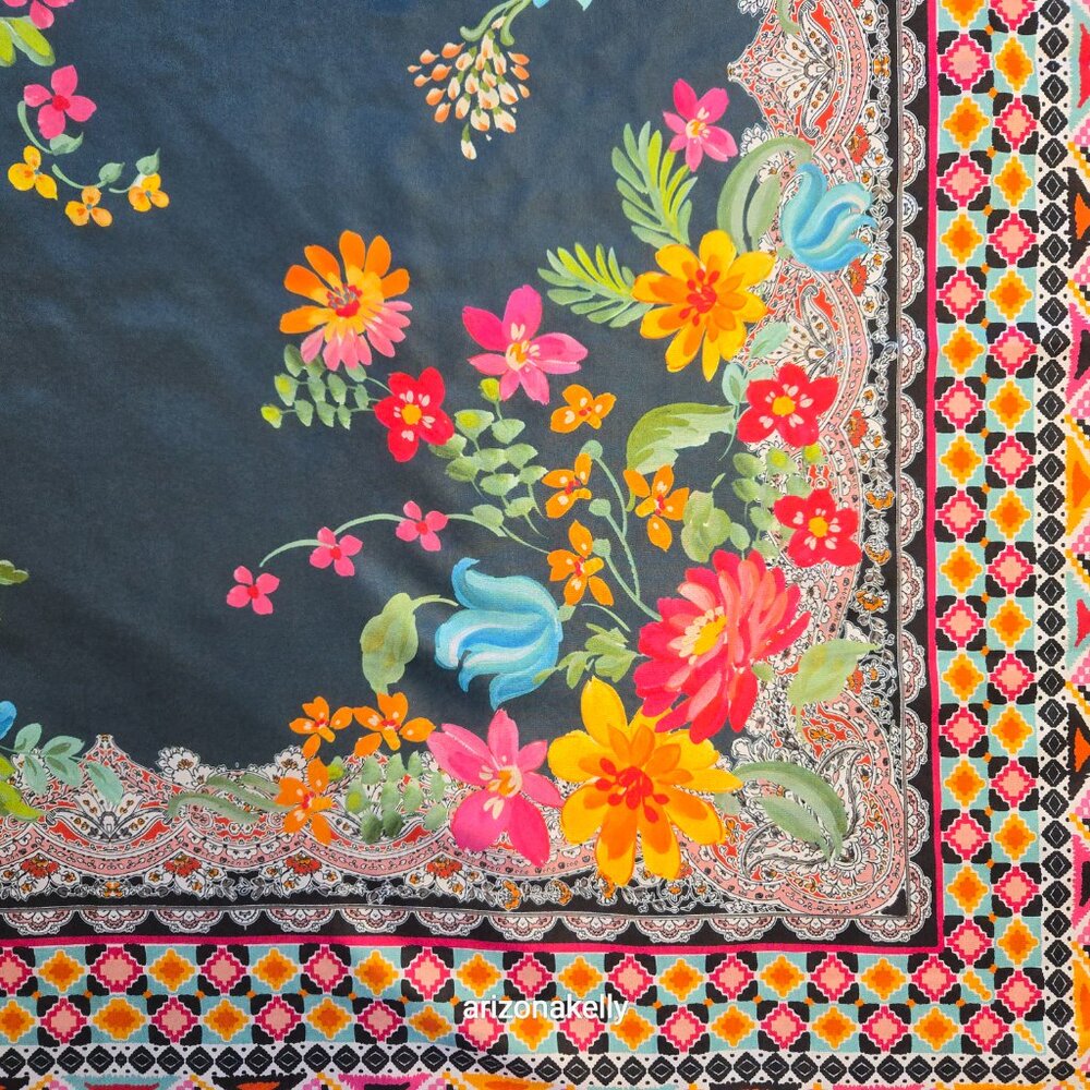 NWOT Johnny Was Silk Scarf Floral Boho Square #16 - Picture 5 of 10